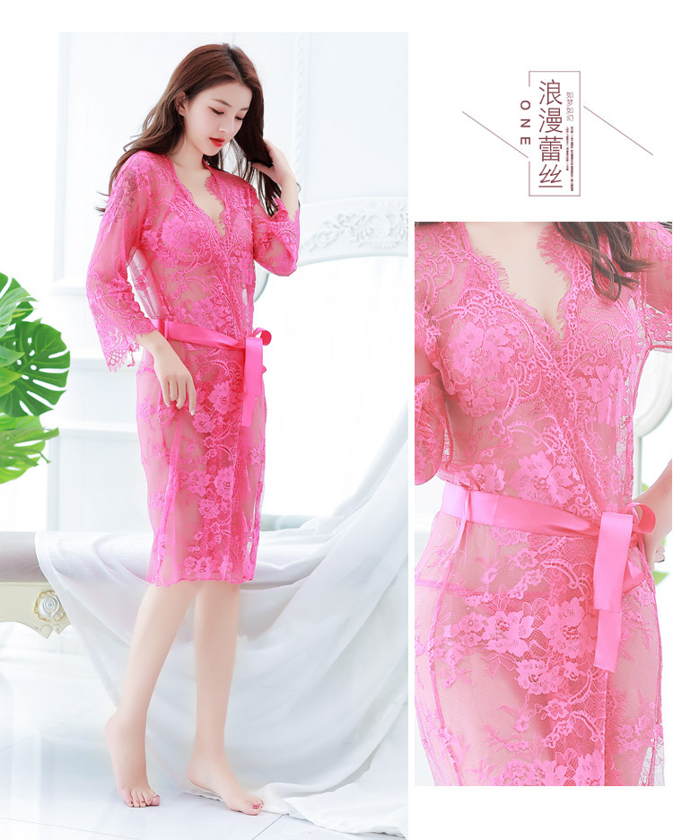娃娃爱衣情趣内衣性感蕾丝睡衣透视睡裙长款睡袍三件套8329代发