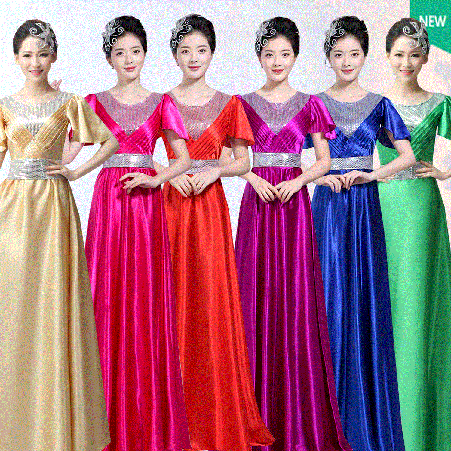 女士合唱服长裙合唱团演出服装舞台国庆团体大合唱表演服装女成人