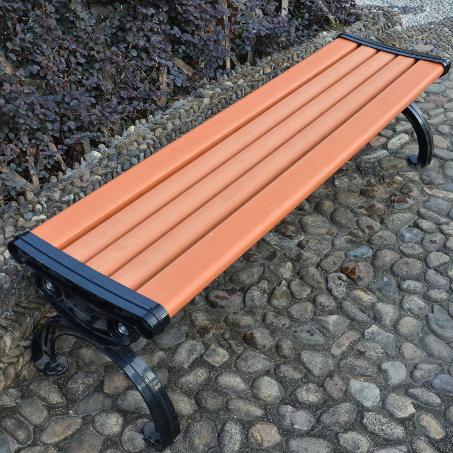 现代简约公园椅 户外塑木庭院椅防腐防水木塑铸铁定制长椅