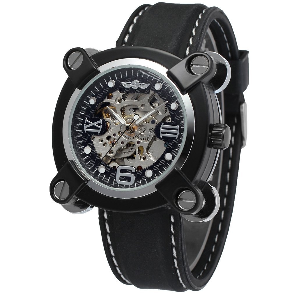 一件代发t-winner镂空罗马半自动机械表男表男士皮带表腕表