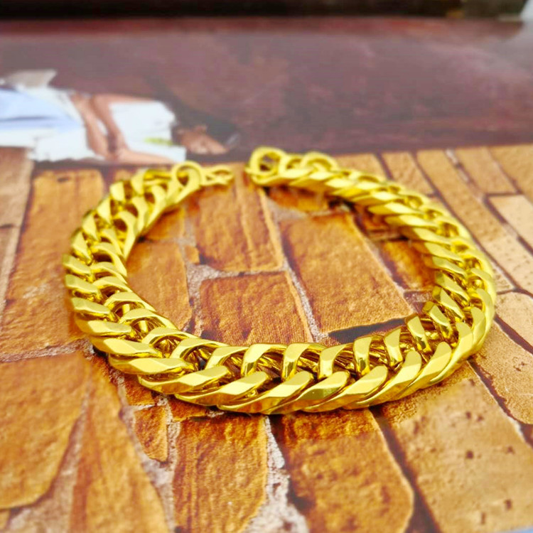 18k镀金手链男士 夜市地摊爆款仿黄金首饰 12mm加厚坦克手链