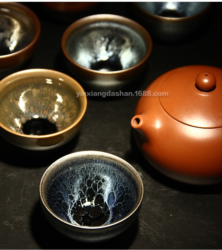金长有建盏六色杯茶盏天目油滴一口杯茶杯套装铁胎品茗杯