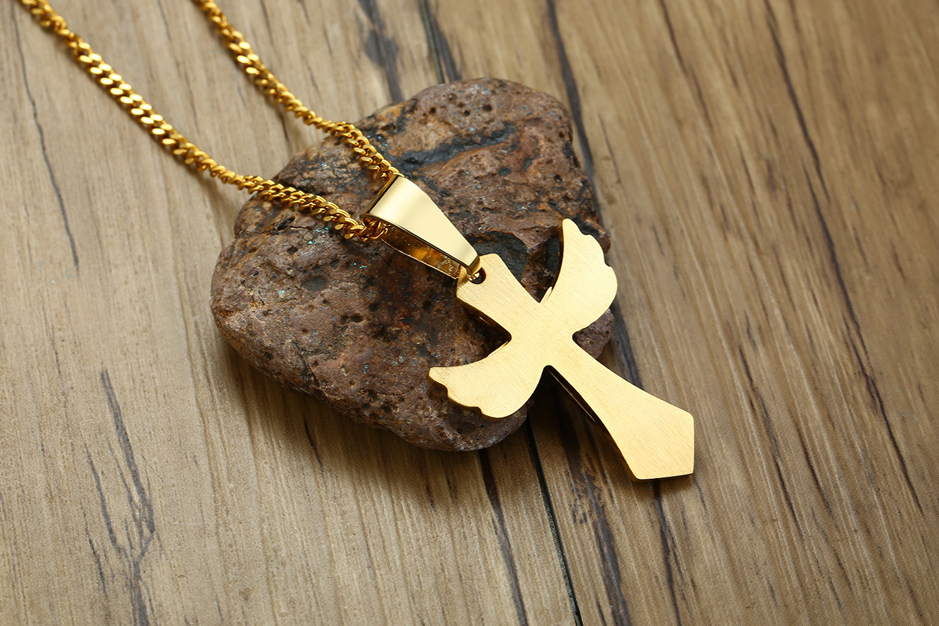 钛钢韩版天使的翅膀十字架吊坠 喷砂钛钢十字架吊坠 pn-116