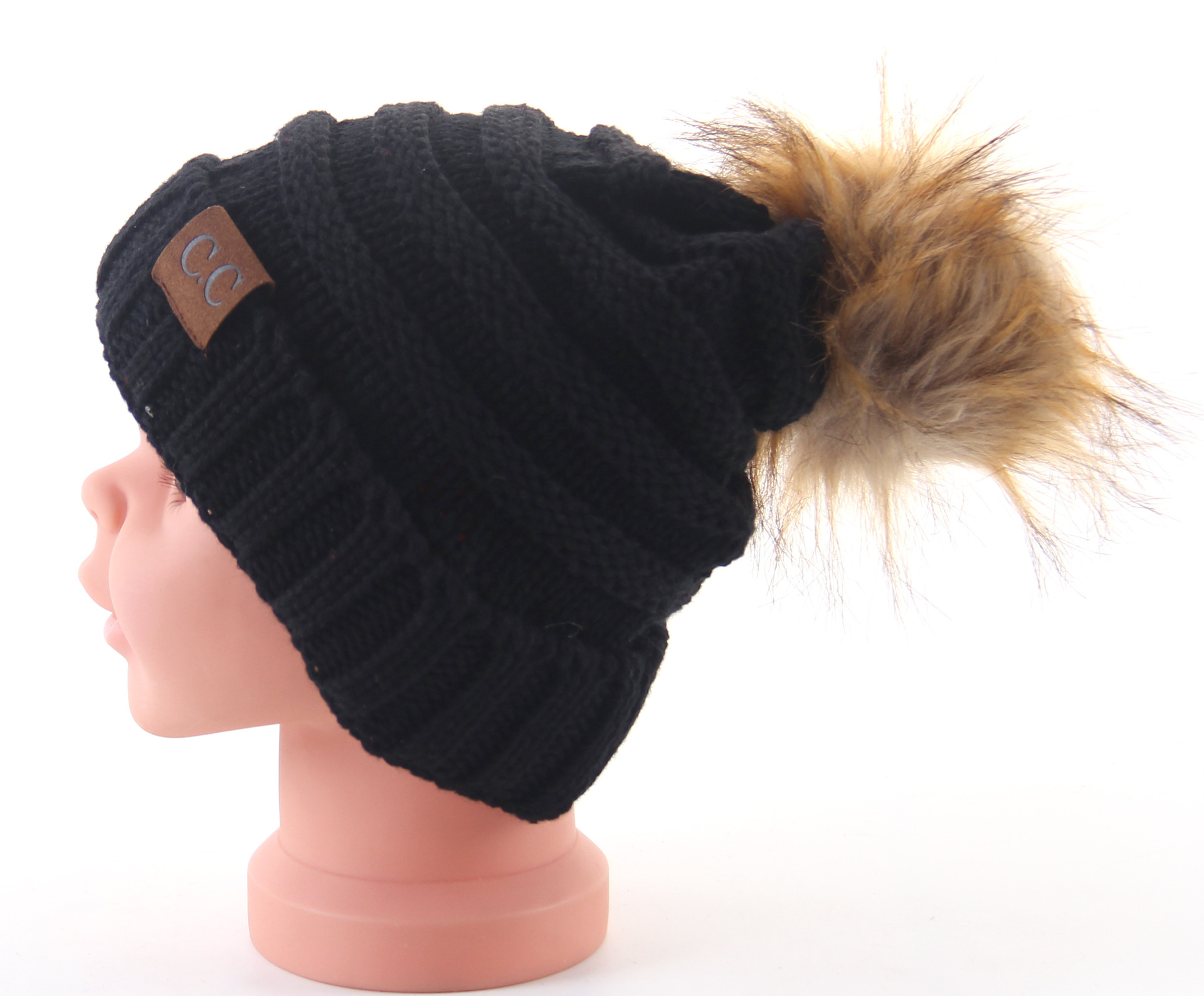 New European and American Children Turn over and Add Ball Cap Woolen Knitted Hat Fur Ball Warm Knitted Hat Factory Wholesale