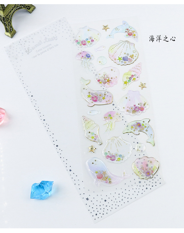 Korean Dream Epoxy Crystal Sticker Gilding Transparent Three-Dimensional Decoration Notebook Mobile Phone Sticker Material Journal Stickers