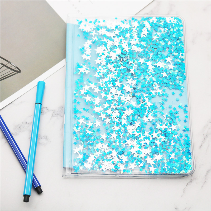 工厂直供 透明pvc入油亮片书皮 液体流沙书套 pvc入油文具笔袋包