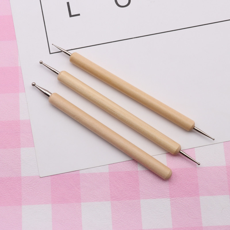 超轻粘土压痕笔 3支装木制圆点压痕工具折纸工具陶泥双头圆头笔