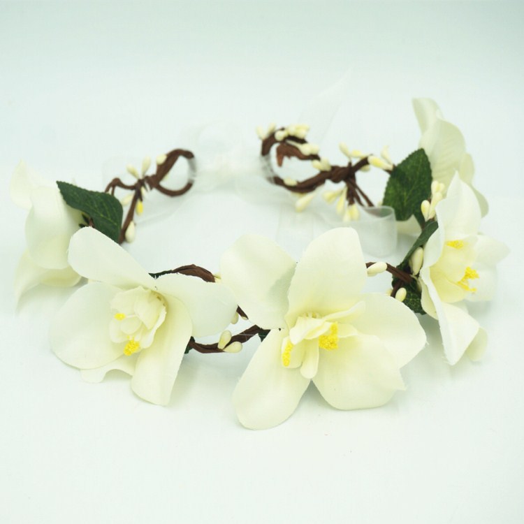 森女花朵花环头饰仿真百合花花圈头花度假拍照头饰新娘配饰头带