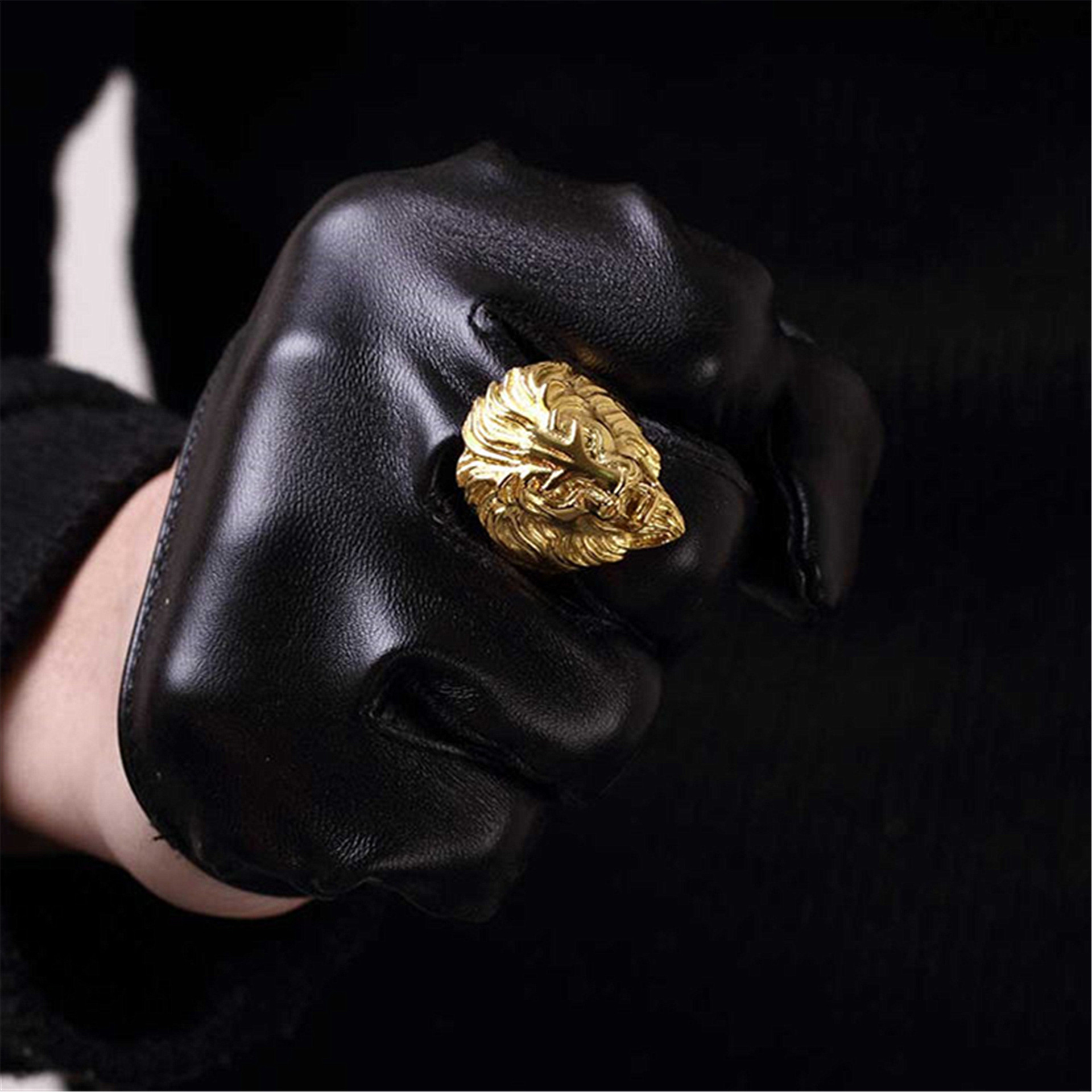 欧美时尚摇滚嘻哈饰品金色霸气狮子头钛钢不锈钢朋克男士戒指指环