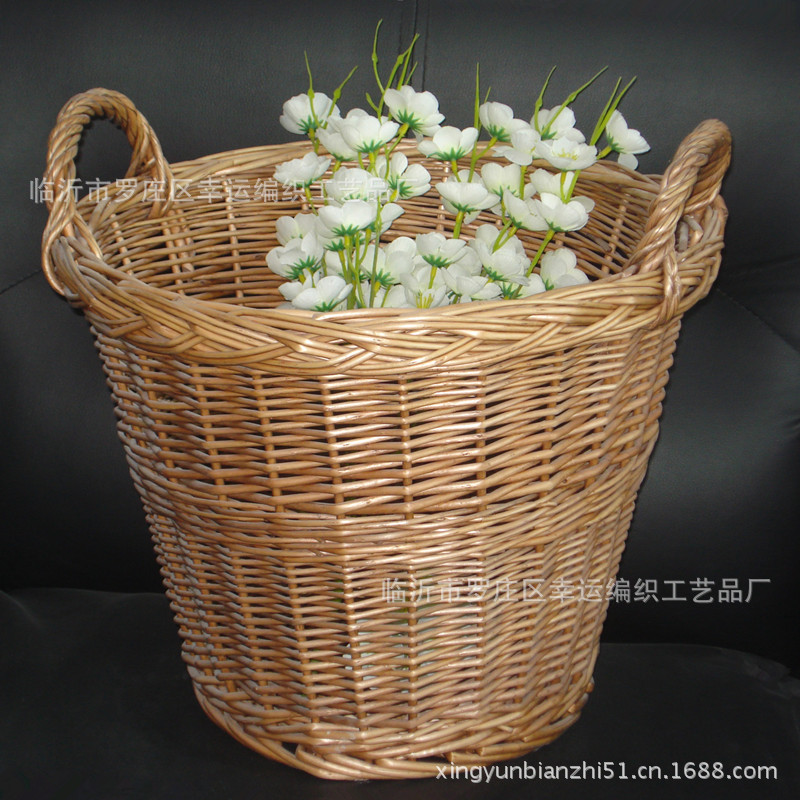 Shandong Factory Specializes in Willow Rattan Hotel Supplies Basket Including the Lining Cloth Willow Woven Dirty Clothes Storage Basket Factory Wholesale