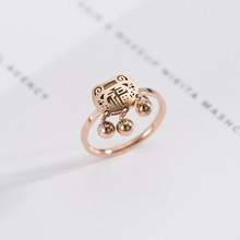 韩版个性时尚转运指环 简约钛钢玫瑰金保色开运平安锁长命锁戒指