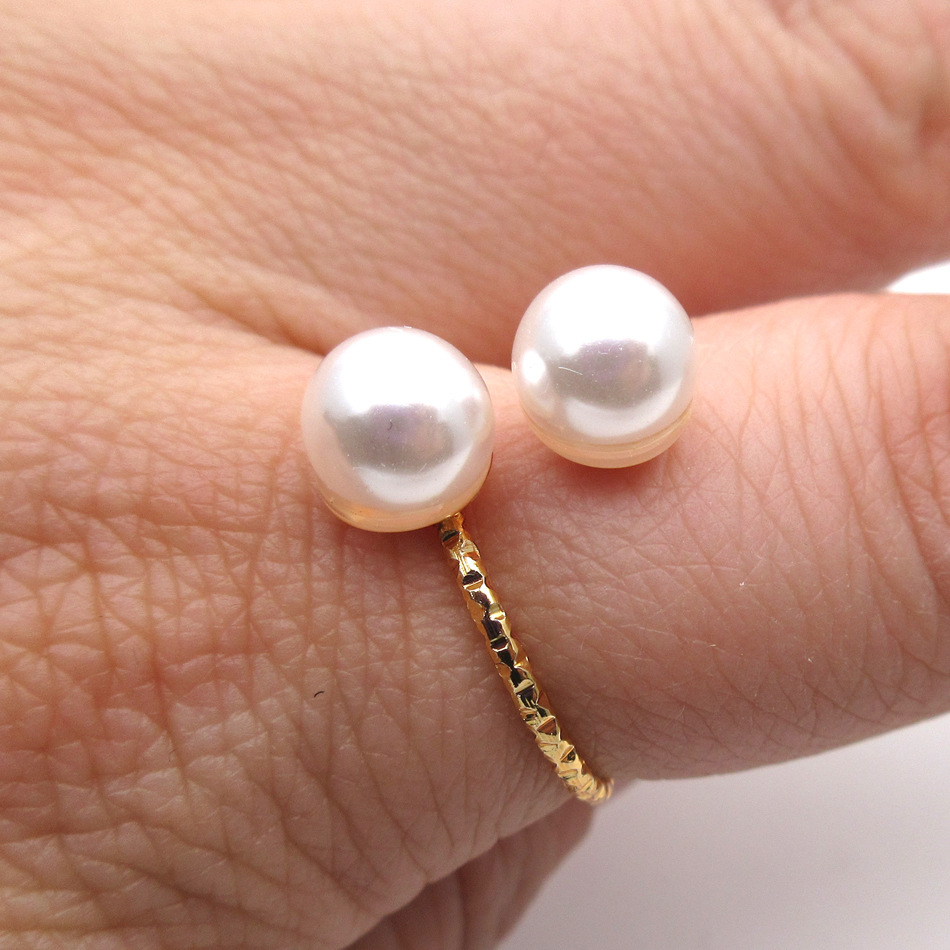 欧美饰品甜美简约36个盒装双珍珠开口戒指仿珍珠指环镀金戒指女