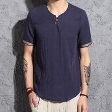 中国风男装棉麻T恤夏季宽松短袖大码T恤薄款中式复古