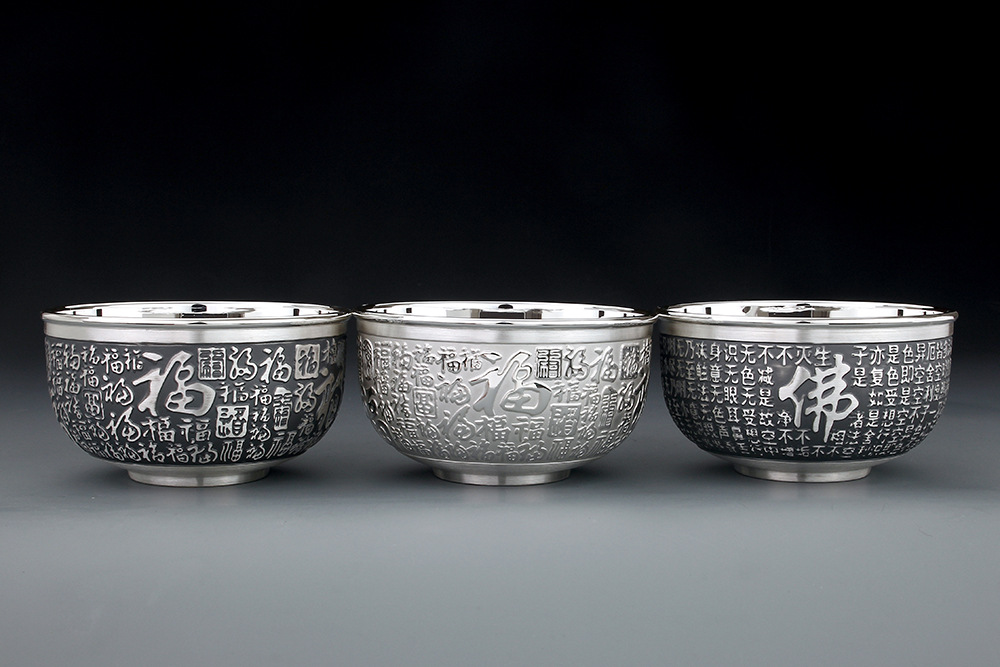 银器 银制品 银礼品 纯银999 银碗筷银勺子 银餐具 隔热银碗