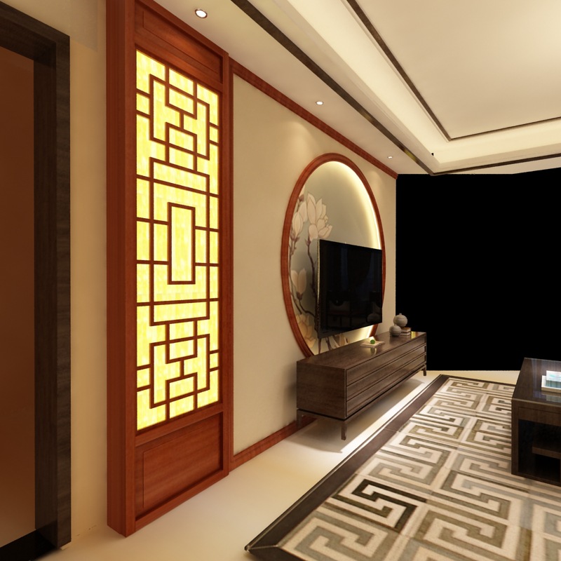 电视背景墙 新中式现代风格仿古实木花格 屏风隔断