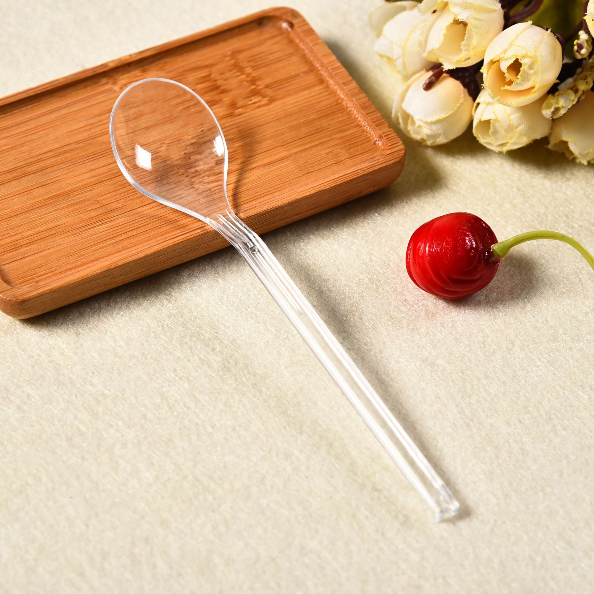 一次性塑料韩式勺 一次性餐具 ps圆头长柄勺汤匙餐勺子厂家现货