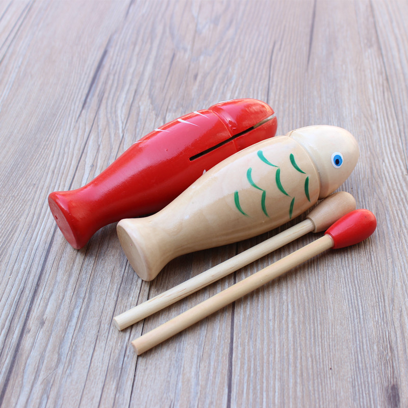 红色木鱼 木制鱼形 奥尔夫儿童打击乐器玩具 幼儿园早教音乐教具
