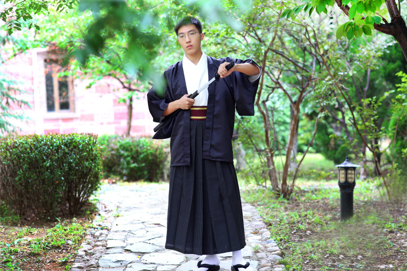 日本和服男秋冬新品行灯袴正装和服套装日本武士和服