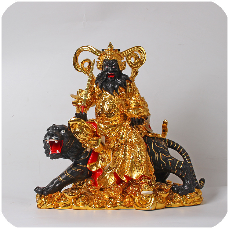 武财神赵公明神像16英寸镀金金身黑脸家用供奉骑虎将军赵玄坛