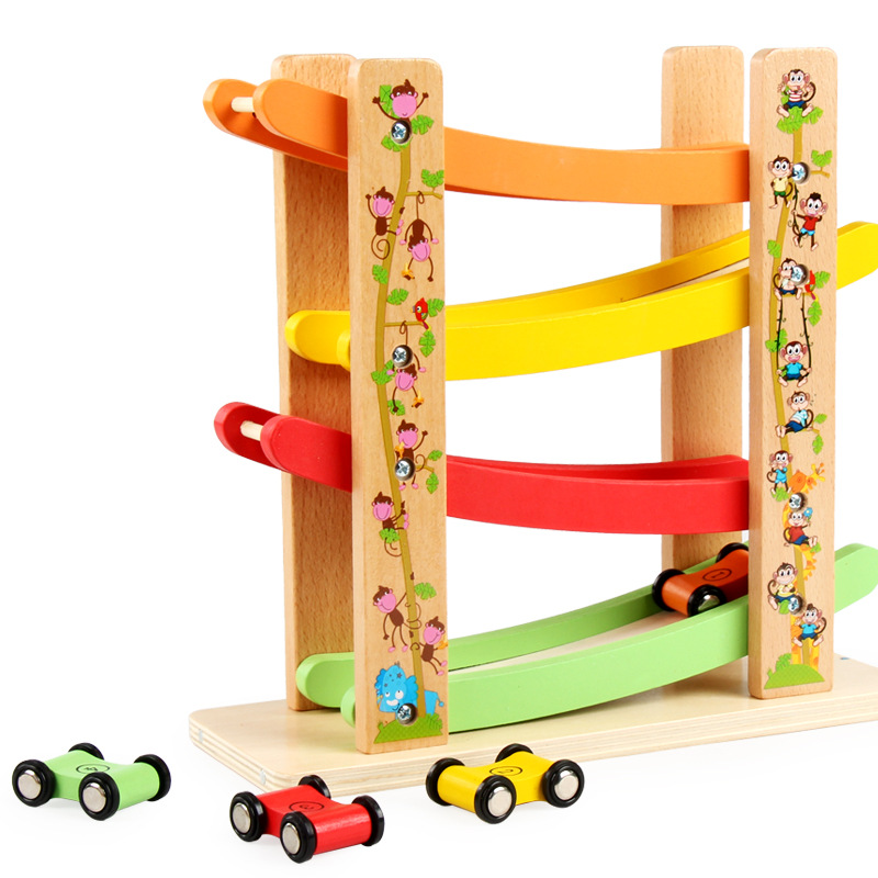 厂家直销木制森林轨道车儿童滑滑车云霄飞车早教益智认知互动玩具