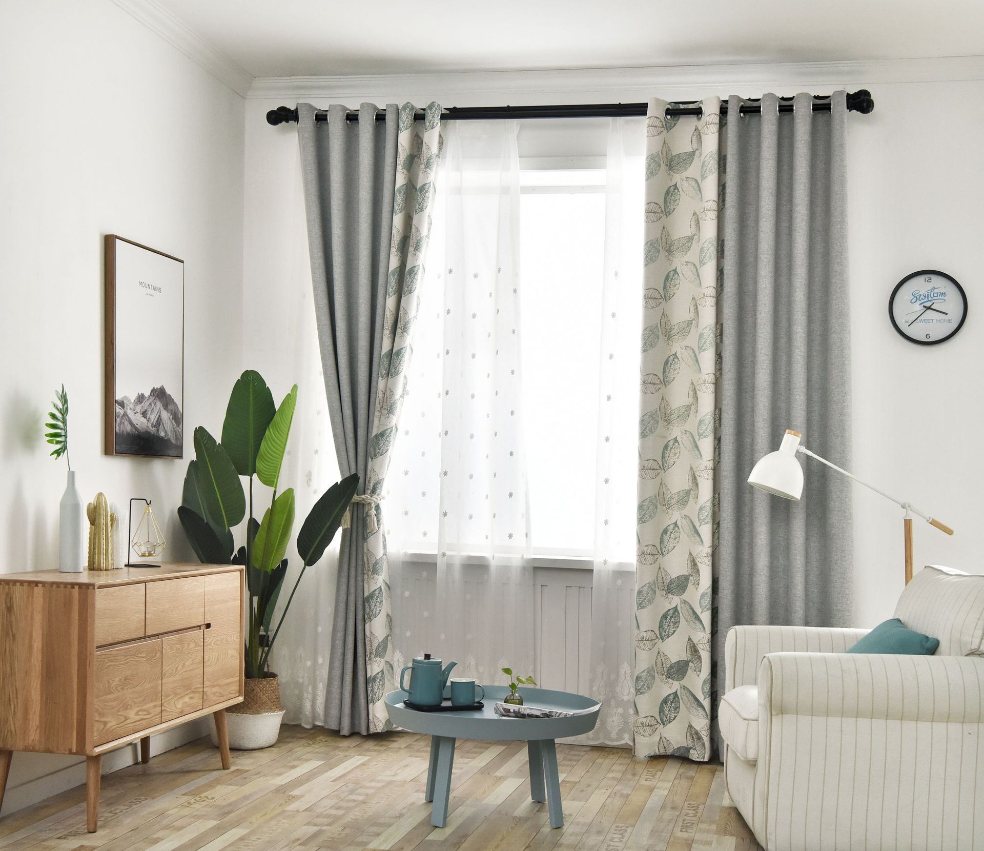 美式乡村田园灰色拼接高遮光布艺卧室客厅落地窗飘窗定制窗帘成品