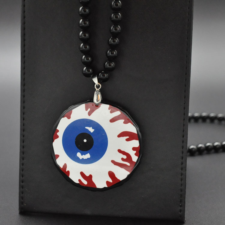 日韩搞怪恶魔眼球嘻哈项链 时尚个性夸张长款圆珠亚克力挂件批发