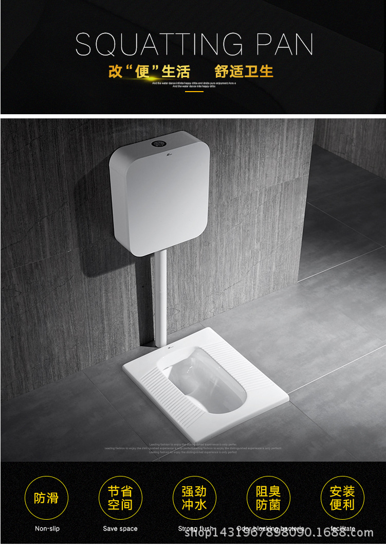 鹰牌卫浴陶瓷蹲便器冲水箱厕所卫生间防臭蹲厕大便器整套蹲坑便池