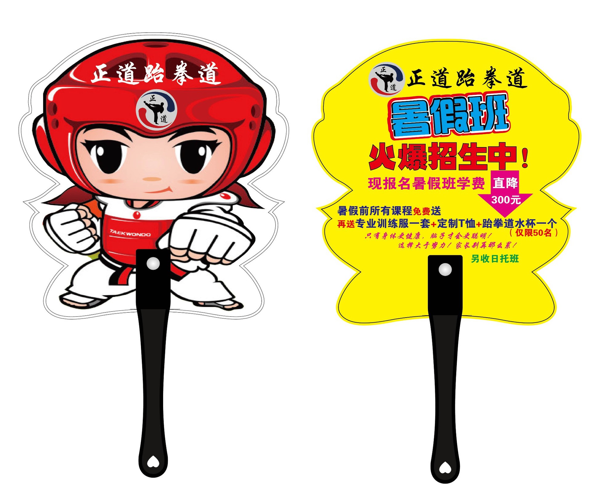 pp塑料卡通异形广告扇促销跆拳道礼品扇医院学校培训宣传扇子定做