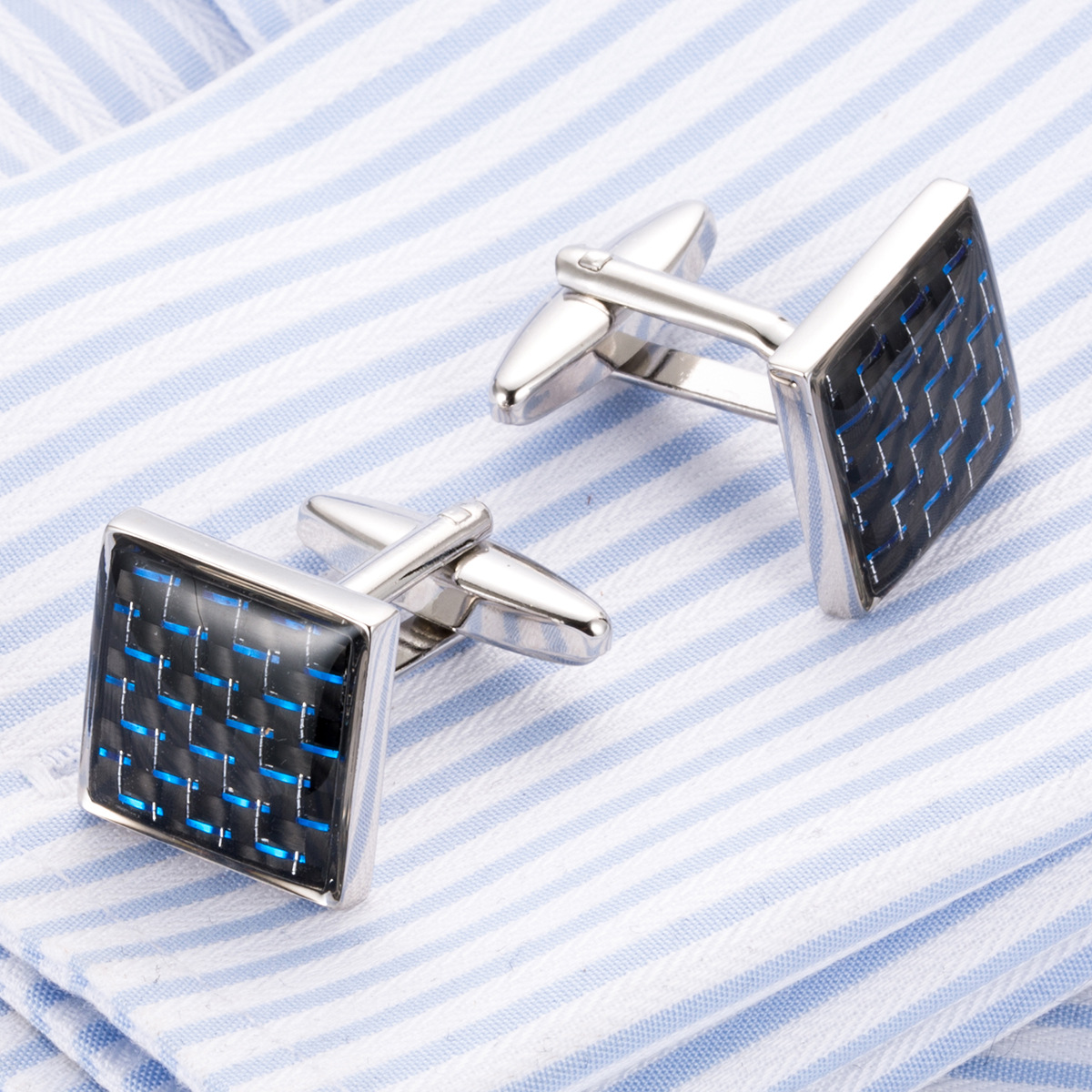 优质法式衬衫袖扣 蓝色碳纤维袖钉 礼服袖口扣纽扣 cufflinks 788