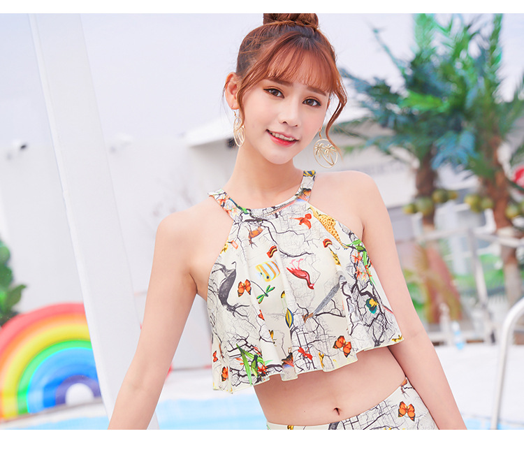 比基尼2018新款韩版小清新分体碎花泳衣女士二件套温泉保守泳装