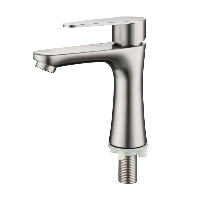 304 Stainless Steel Single Cold Basin Faucet Bathroom Brushed Washbasin Wash Basin Single Cold Small Waist Faucet