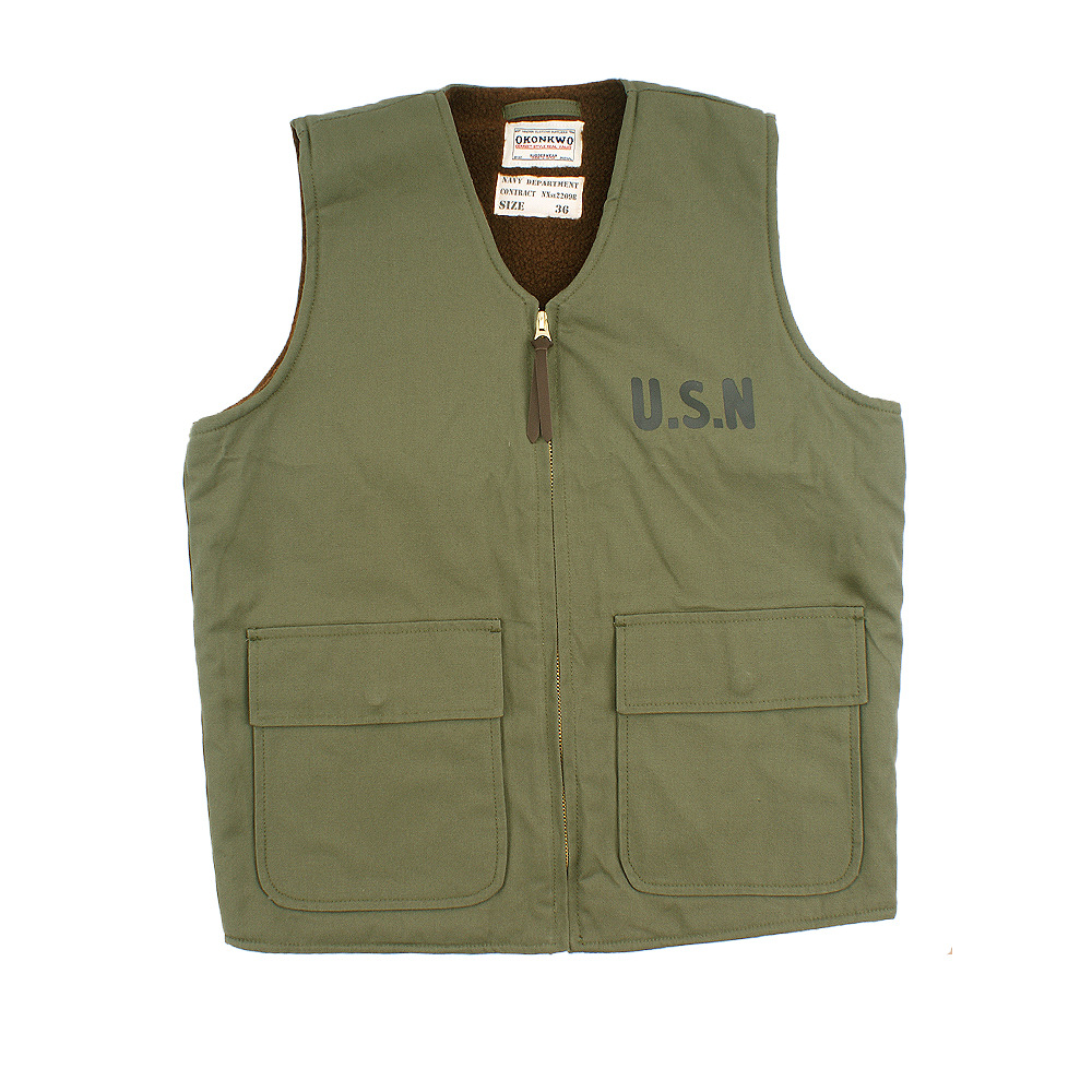 秋冬新款男军装二战海军背心 加绒加厚羊毛男式马甲 阿美咔叽