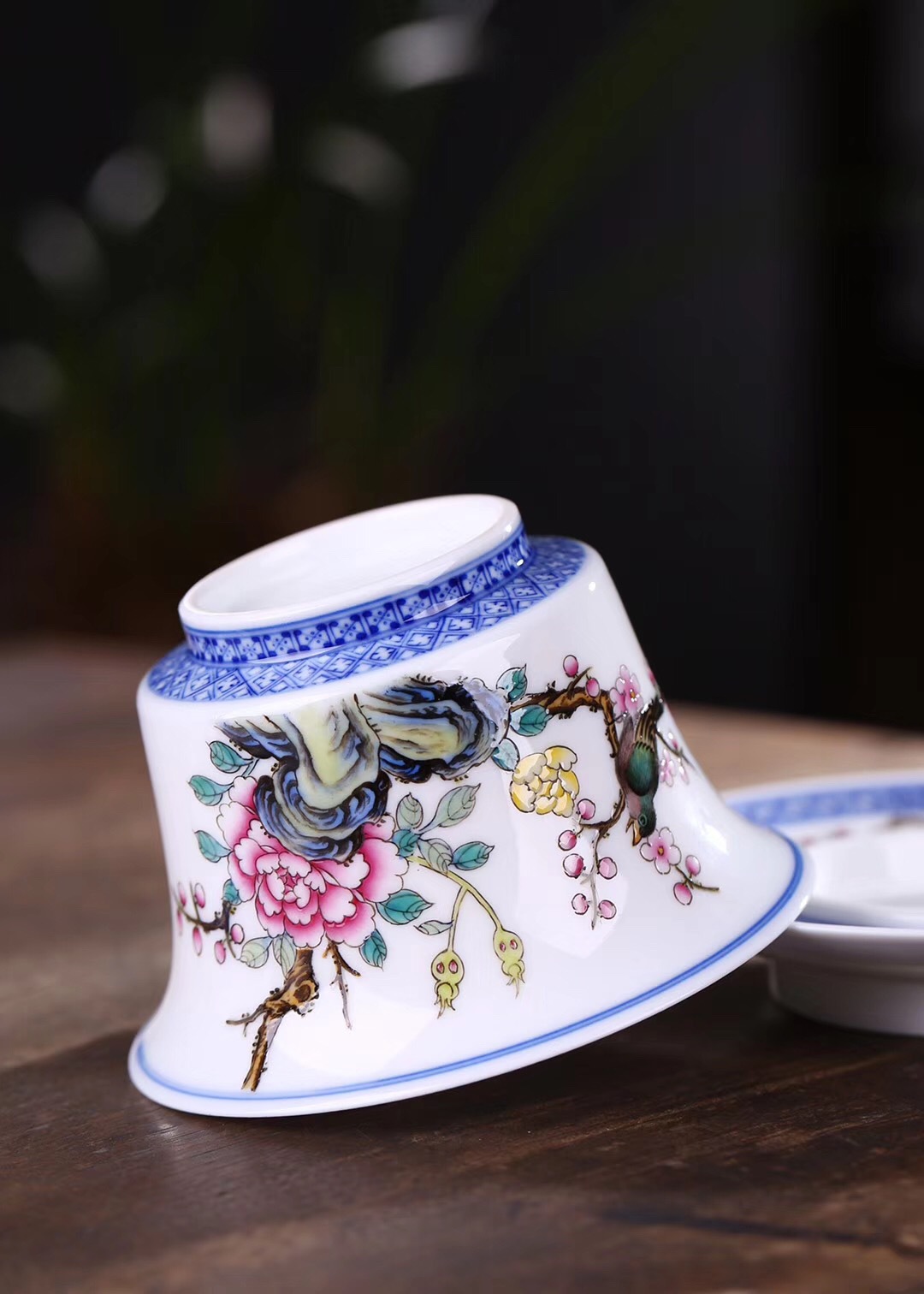 珐琅彩瓷茶碗盖碗景德镇陶瓷茶具茶具花鸟茶备厂家直销定制批