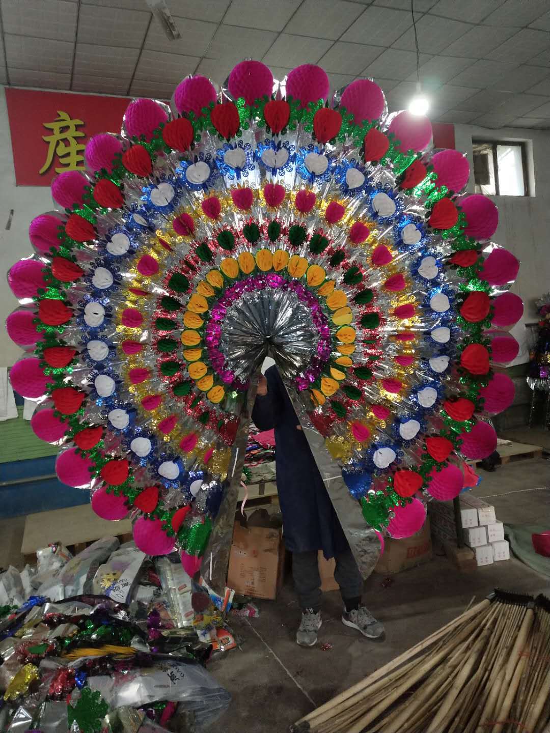 2米五彩缤纷精品祭祀花圈 长彪纸花殡葬用品