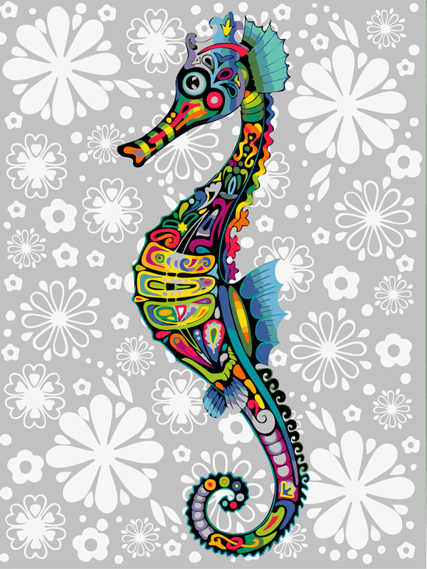 跨境一件代发新款无框diy数字油画 成人创意彩绘动物油画海马外贸