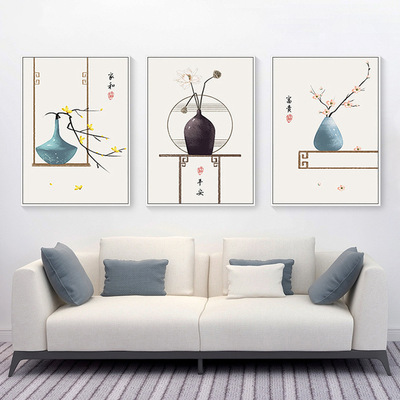 新中式中国风装饰画餐厅三联套画客厅沙发背景墙壁画简约卧室挂画