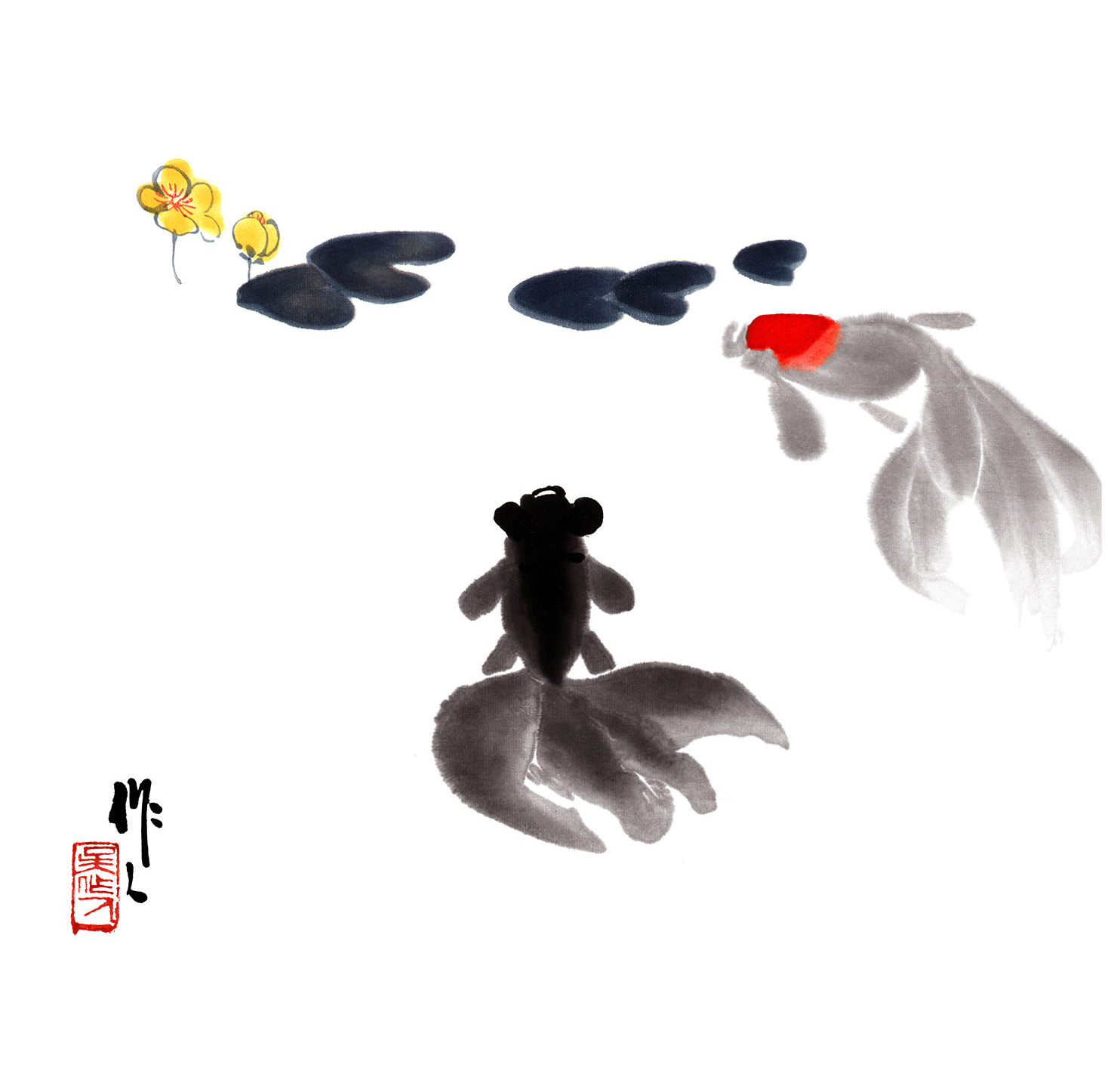 国画名家字画装饰画客厅过道沙发背景卧室批发吴作人金鱼挂画