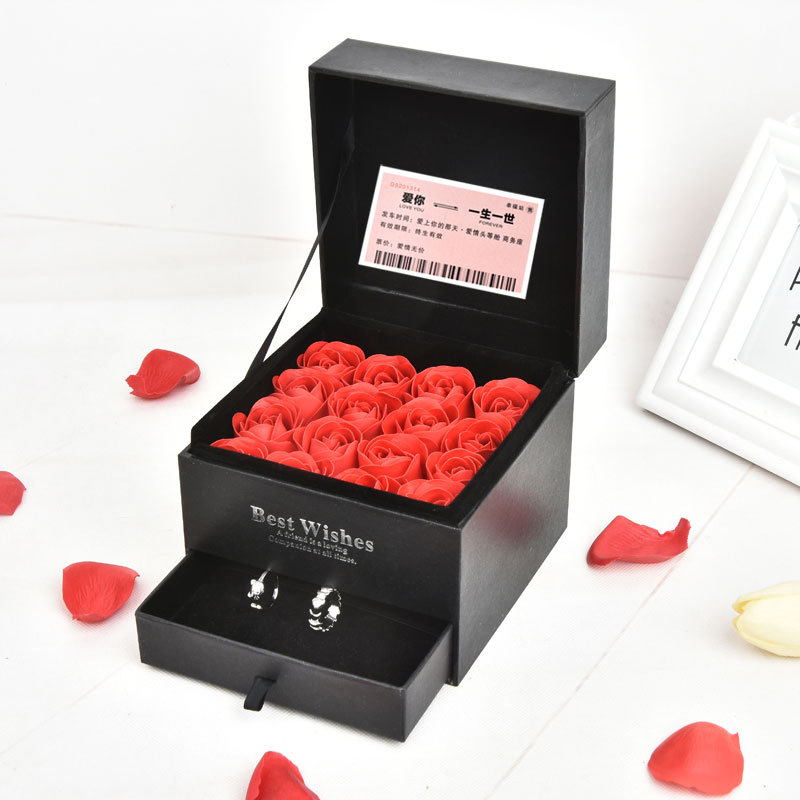 情人节礼物玫瑰花情侣925银戒指礼盒送女友老婆生日礼品免费刻字