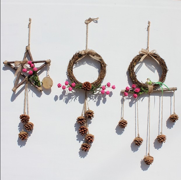 松果装饰挂件手工制作创意幼儿园区角环境创设墙壁挂饰天然干树枝