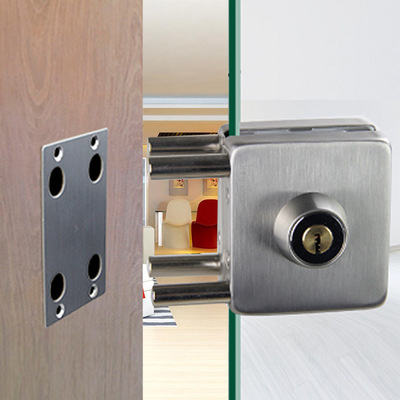 方形玻璃门锁单门双开锁优质不锈钢锁插销锁玻璃免开孔安装