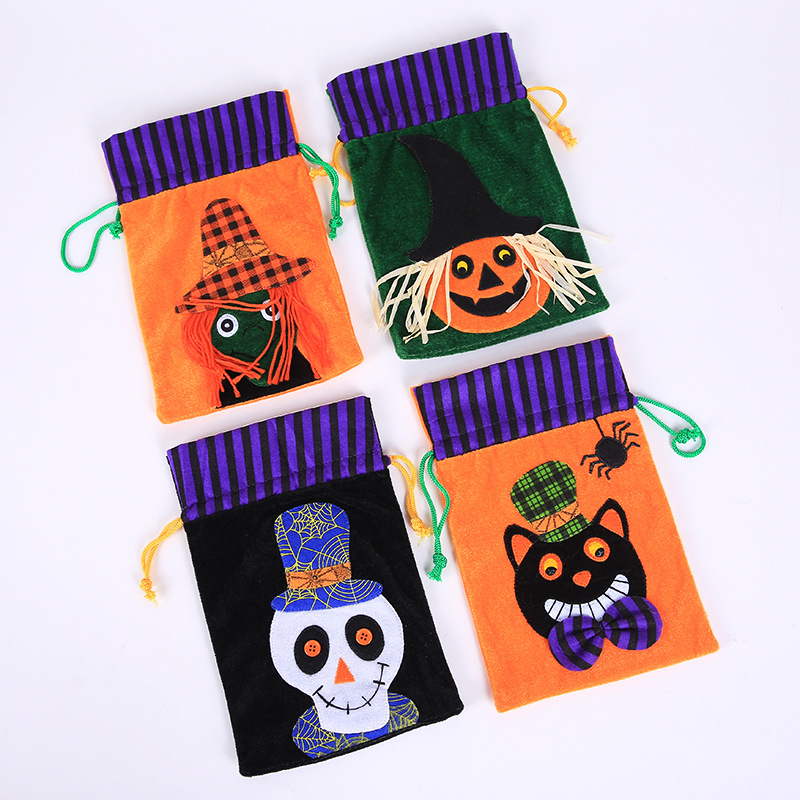 Halloween Decoration Candy Bag Velvet Gift Bag Children's Ghost Festival Portable Pumpkin Witch Bag Party Supplies