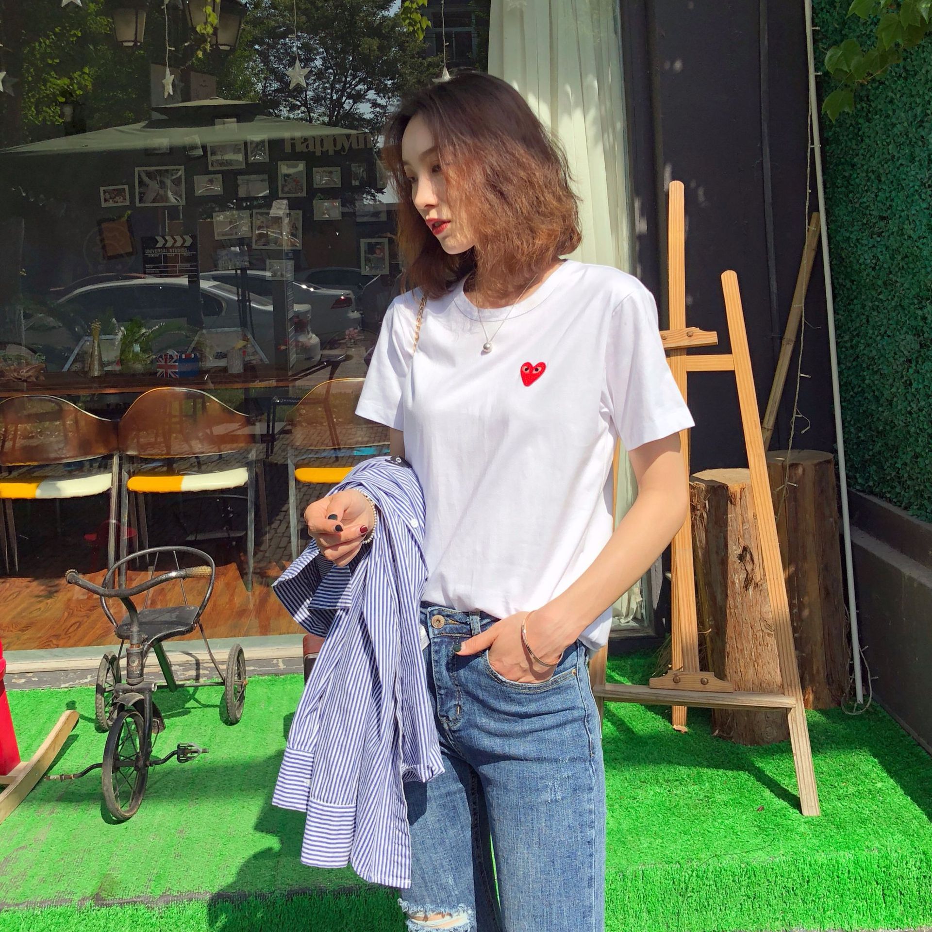 2019新款全棉爱心t恤系列 调皮可爱休闲通勤女装短袖一件代发