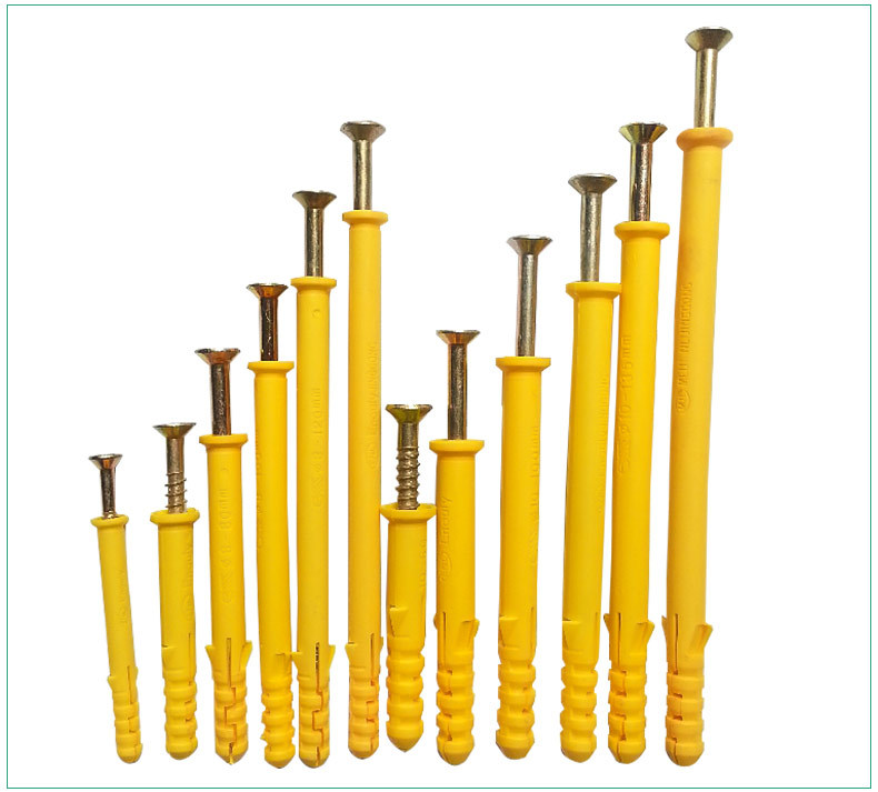热销 美坚利pe塑料膨胀螺丝 碳钢金杏小黄鱼螺钉拧入敲击自攻钉
