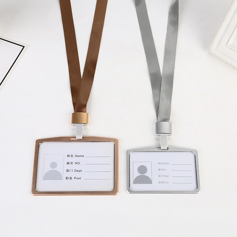 证件卡低价批发横版铝合金卡套现货透明员工工作牌胸牌挂绳定制