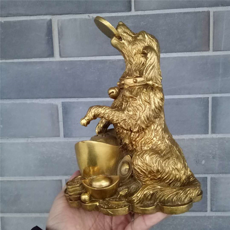 批发铜器铜狗摆件 财字金钱狮子狗生肖狗招财旺财家居摆件工艺品