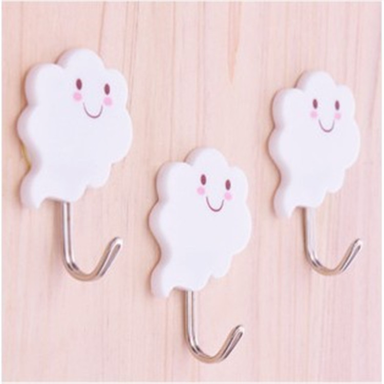 J078 Three Cute Door Hook White Clouds Seamless Sticking Hook Hook Wall Strong Hook