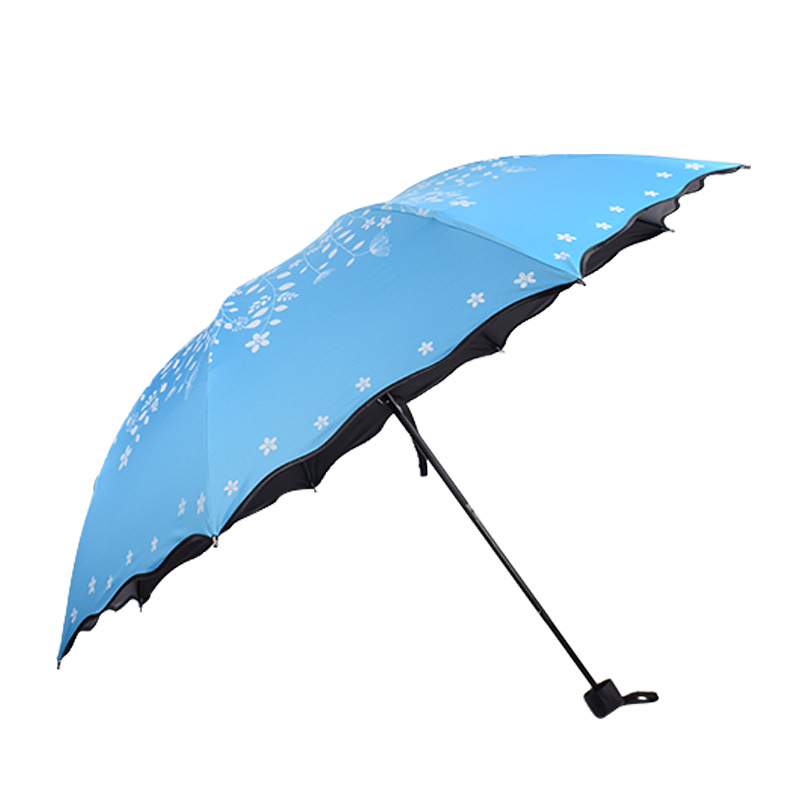 Ruffled Printing Small Black Umbrella Vinyl Sun Umbrella Rain Or Shine Dual-Use Umbrella Ke Gao Appearance & Simple Sun Protection