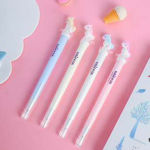 青壹坊新品创意吹泡泡印章灯光笔独角兽中性笔6色圆珠笔学生文具