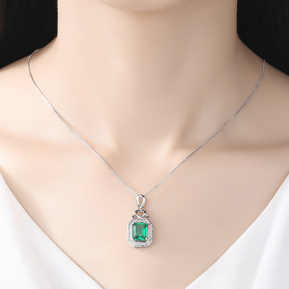 跨境欧美饰品新款配饰 wish爆款时尚绿宝石方形吊坠项链 锁骨链女