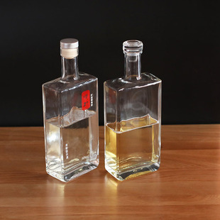 新款一斤装晶白料高款方形加厚玻璃酒瓶透明空瓶自酿白酒瓶果汁瓶